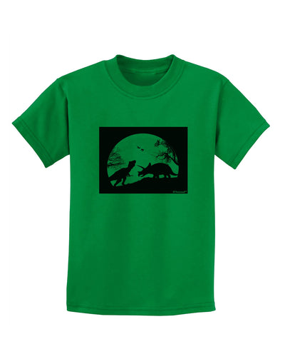 T-Rex and Triceratops Silhouettes Design Childrens T-Shirt by TooLoud-Childrens T-Shirt-TooLoud-Kelly-Green-X-Small-Davson Sales