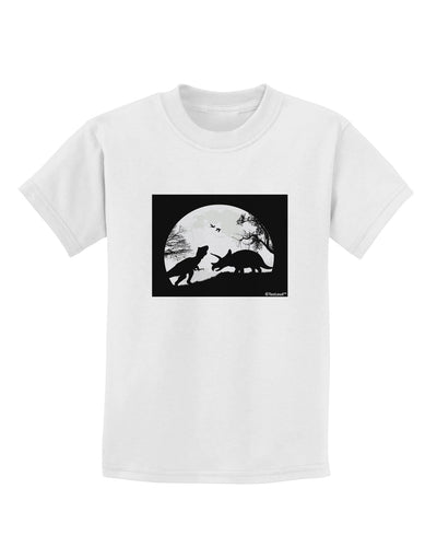 T-Rex and Triceratops Silhouettes Design Childrens T-Shirt by TooLoud-Childrens T-Shirt-TooLoud-White-X-Small-Davson Sales