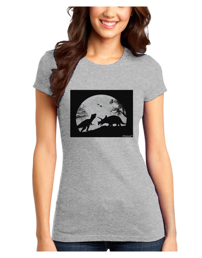 T-Rex and Triceratops Silhouettes Design Juniors T-Shirt by TooLoud-Womens Juniors T-Shirt-TooLoud-Ash-Gray-Juniors Fitted X-Small-Davson Sales