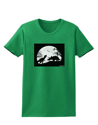 T-Rex and Triceratops Silhouettes Design Womens Dark T-Shirt by TooLoud-Womens T-Shirt-TooLoud-Kelly-Green-X-Small-Davson Sales