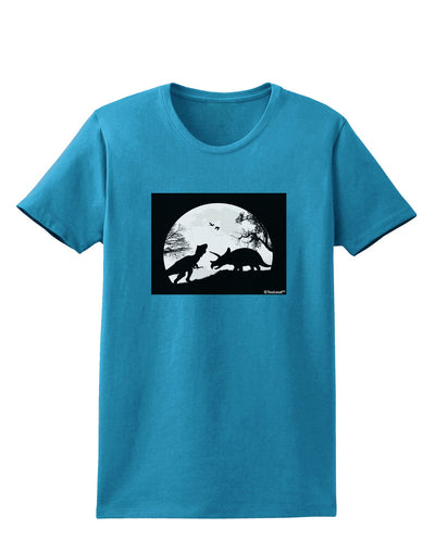 T-Rex and Triceratops Silhouettes Design Womens Dark T-Shirt by TooLoud-Womens T-Shirt-TooLoud-Turquoise-X-Small-Davson Sales