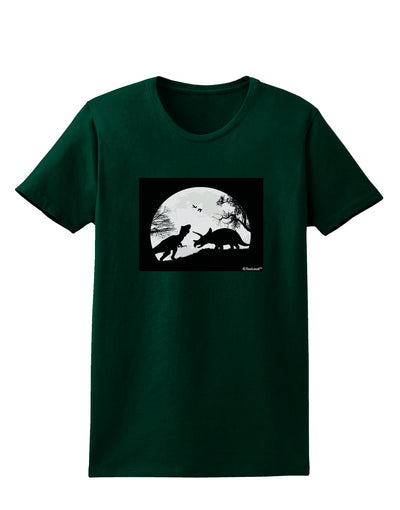 T-Rex and Triceratops Silhouettes Design Womens Dark T-Shirt by TooLoud-Womens T-Shirt-TooLoud-Forest-Green-Small-Davson Sales