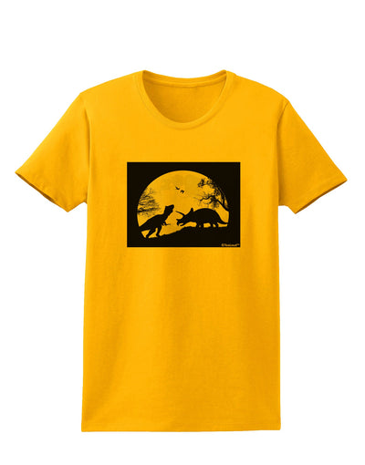 T-Rex and Triceratops Silhouettes Design Womens T-Shirt by TooLoud-Womens T-Shirt-TooLoud-Gold-X-Small-Davson Sales