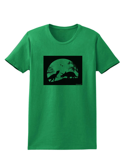 T-Rex and Triceratops Silhouettes Design Womens T-Shirt by TooLoud-Womens T-Shirt-TooLoud-Kelly-Green-X-Small-Davson Sales