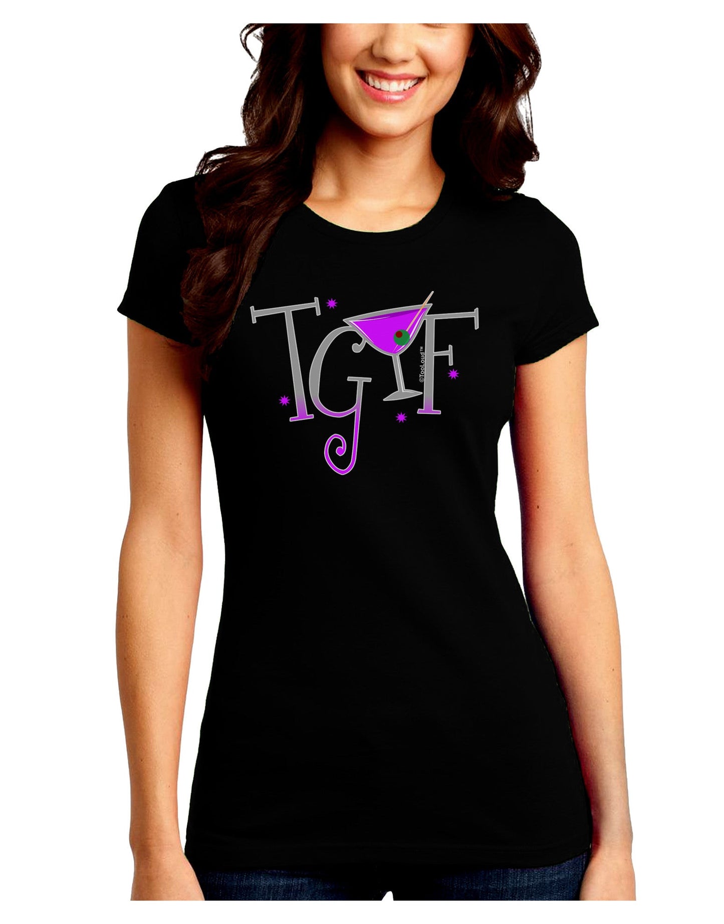 TGIF Martini Juniors Petite Crew Dark T-Shirt-T-Shirts Juniors Tops-TooLoud-Black-Juniors Fitted Small-Davson Sales