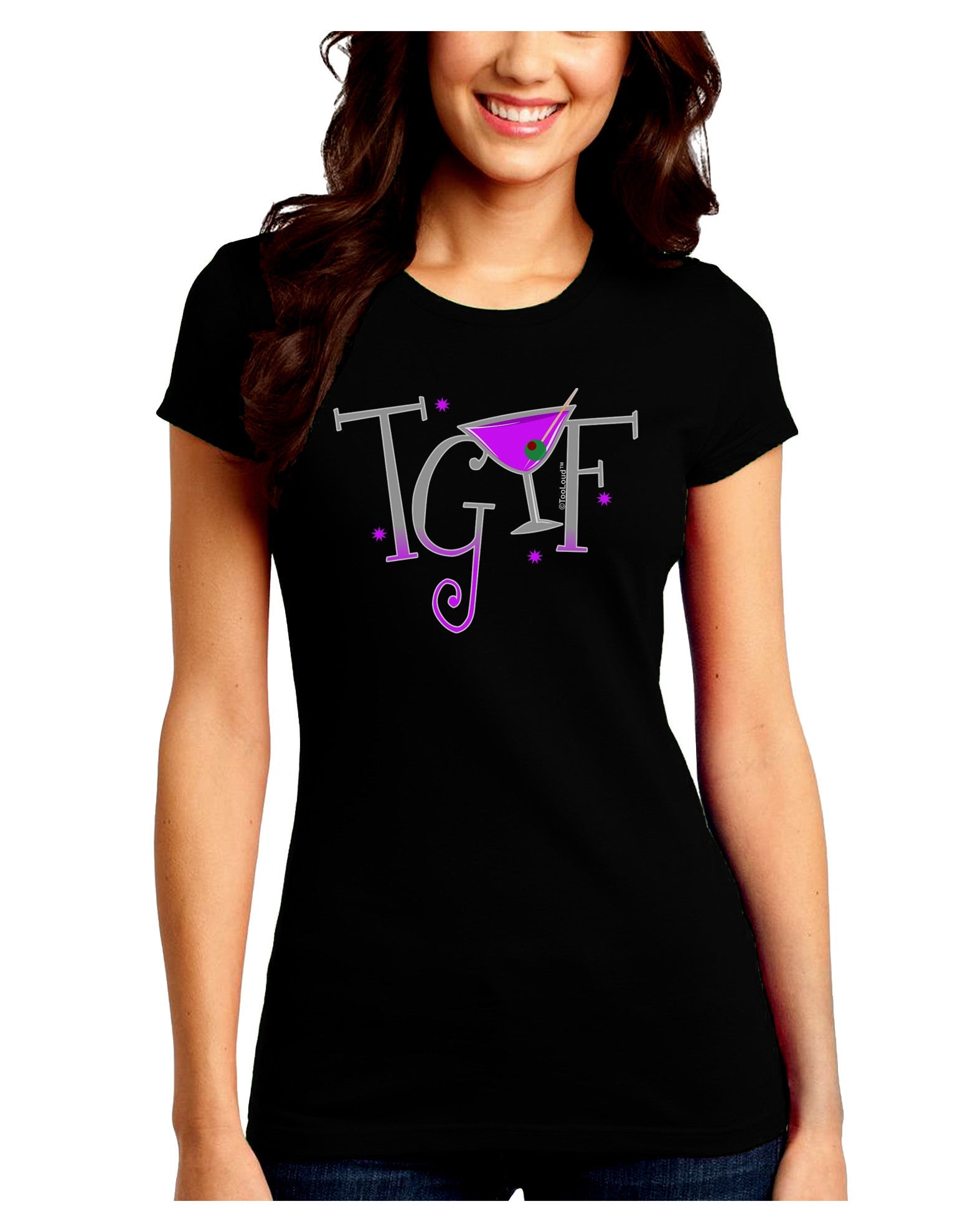 TGIF Martini Juniors Petite Crew Dark T-Shirt-T-Shirts Juniors Tops-TooLoud-Black-Juniors Fitted Small-Davson Sales
