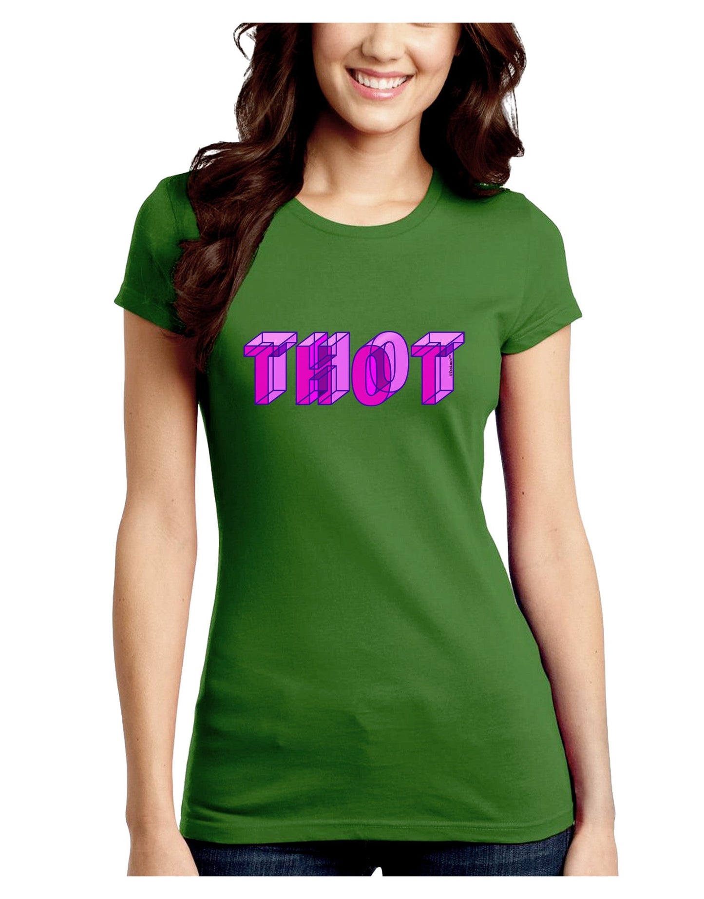 THOT Artistic Text Juniors Crew Dark T-Shirt-T-Shirts Juniors Tops-TooLoud-Kiwi-Green-Juniors Fitted Small-Davson Sales