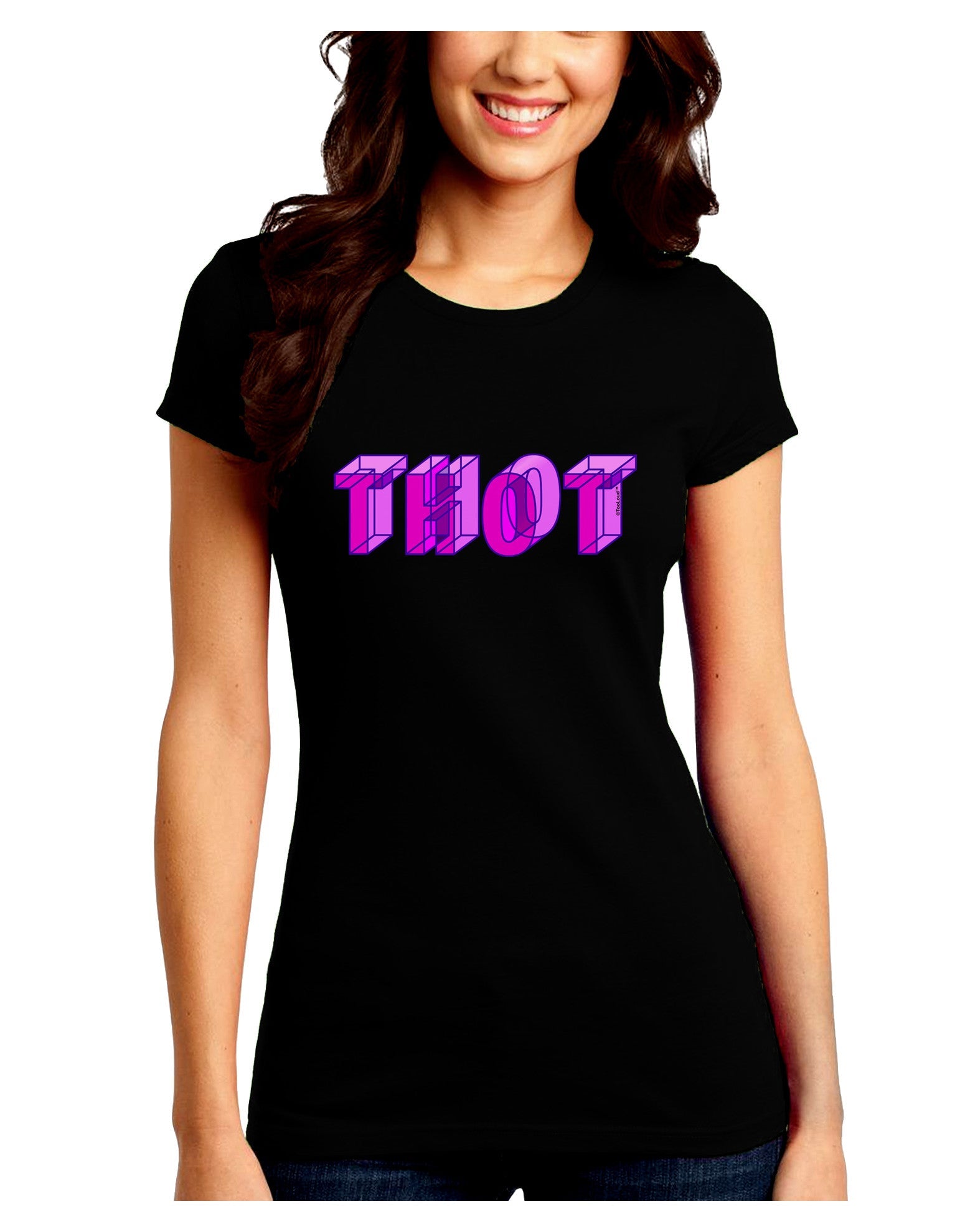 THOT Artistic Text Juniors Crew Dark T-Shirt-T-Shirts Juniors Tops-TooLoud-Black-Juniors Fitted Small-Davson Sales