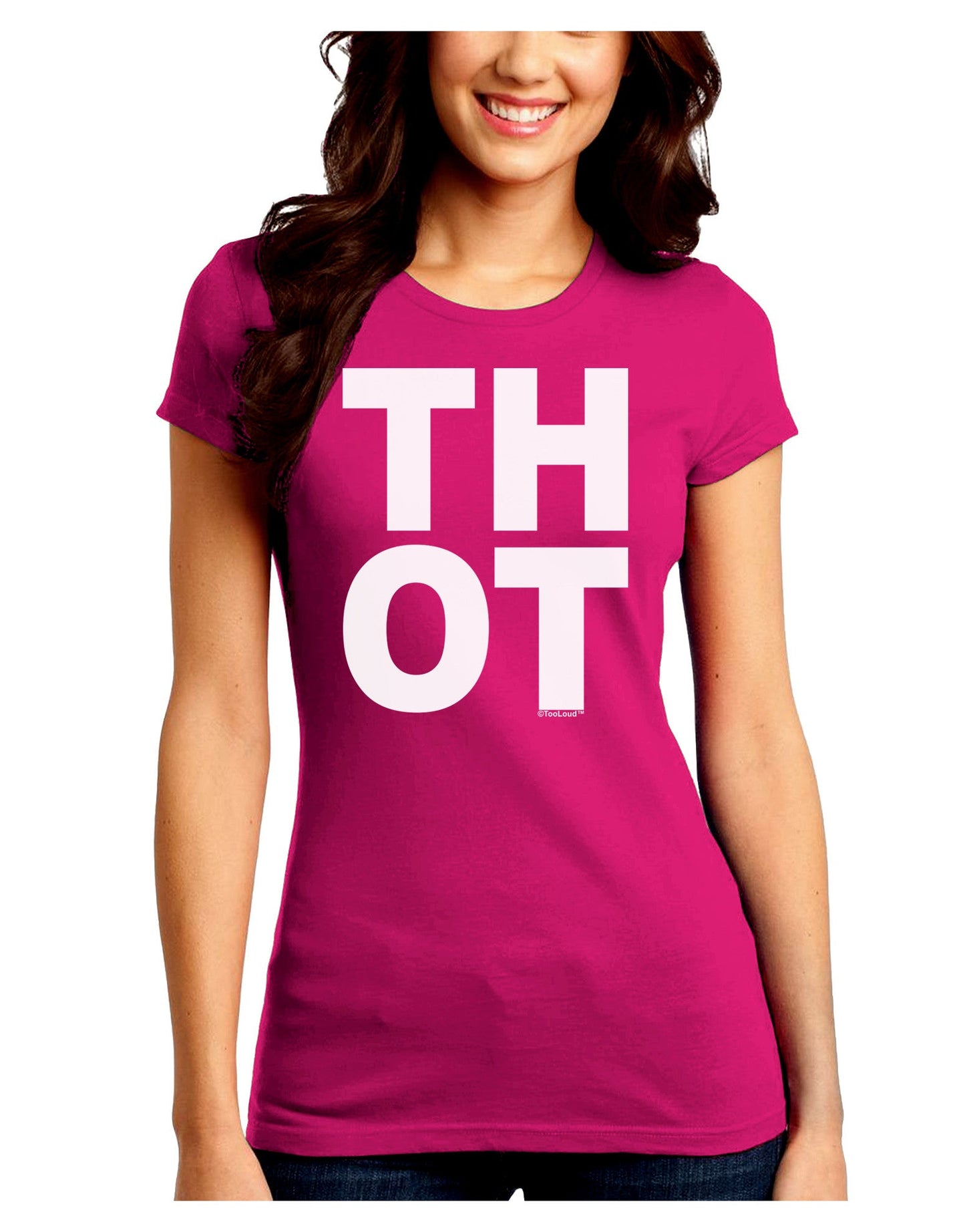 THOT Bold Text Juniors Crew Dark T-Shirt-T-Shirts Juniors Tops-TooLoud-Hot-Pink-Juniors Fitted Small-Davson Sales