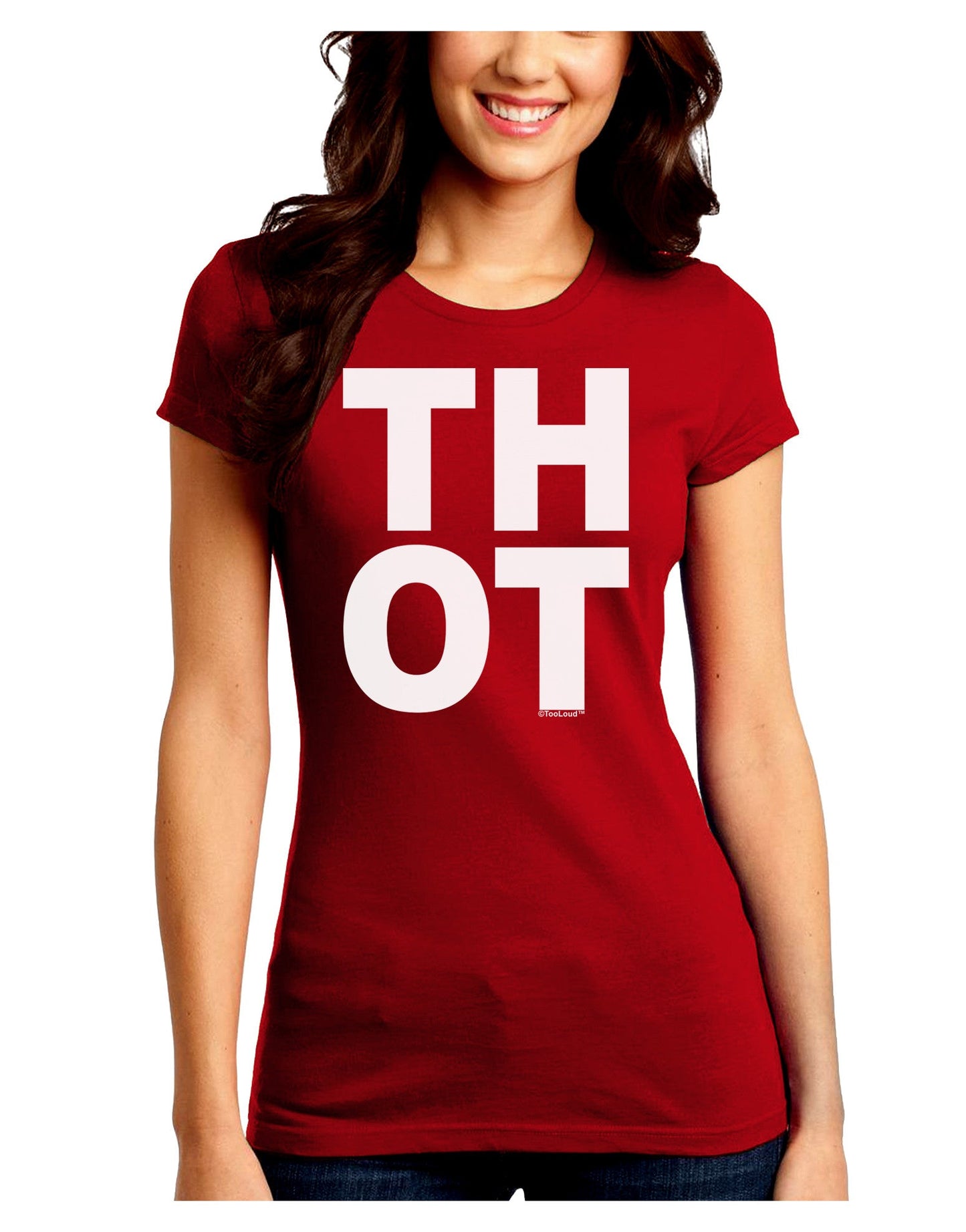 THOT Bold Text Juniors Crew Dark T-Shirt-T-Shirts Juniors Tops-TooLoud-Red-Juniors Fitted Small-Davson Sales