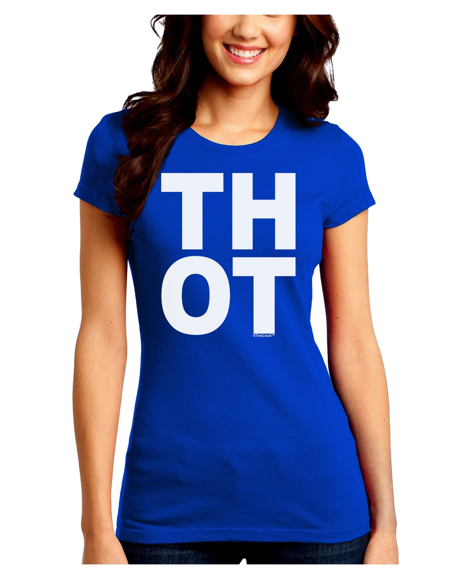 THOT Bold Text Juniors Crew Dark T-Shirt-T-Shirts Juniors Tops-TooLoud-Royal-Blue-Juniors Fitted Small-Davson Sales