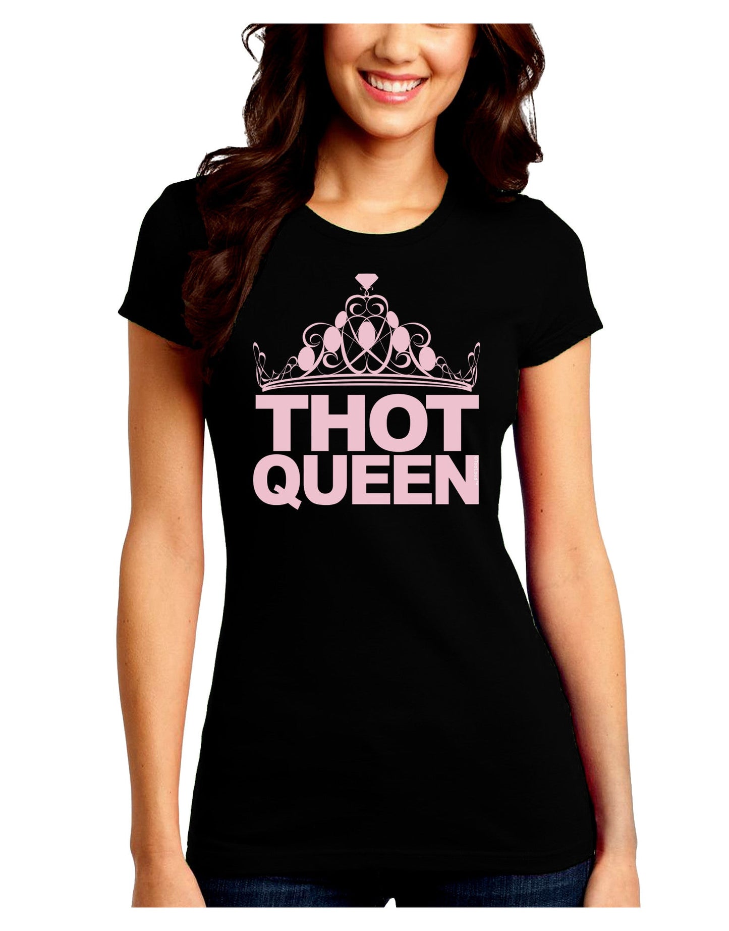 THOT Queen Juniors Crew Dark T-Shirt-T-Shirts Juniors Tops-TooLoud-Black-Juniors Fitted Small-Davson Sales
