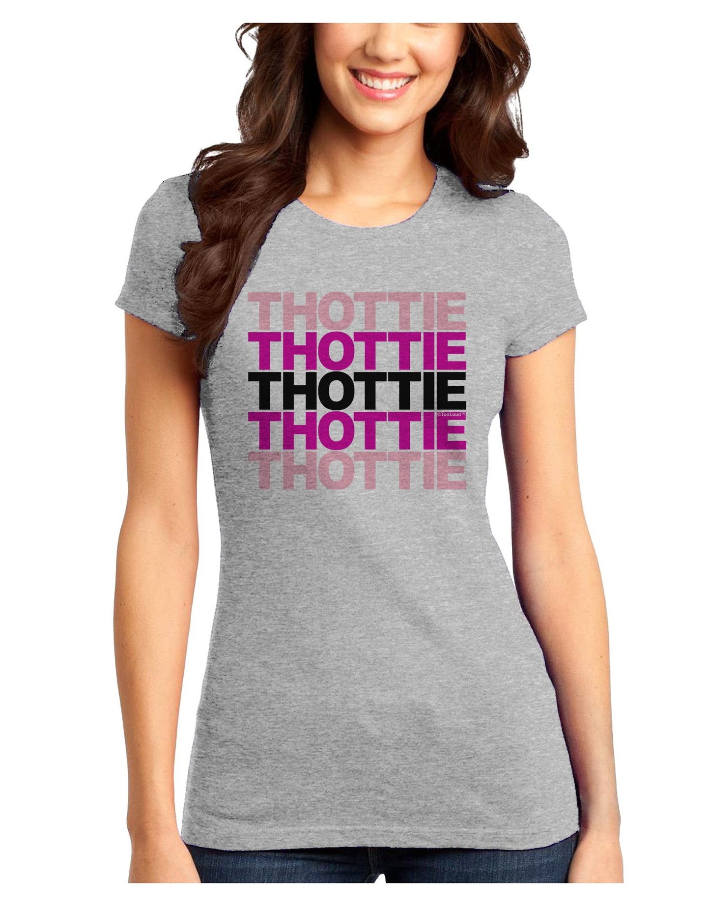THOTTIE Juniors T-Shirt-Womens Juniors T-Shirt-TooLoud-Ash-Gray-Juniors Fitted X-Small-Davson Sales
