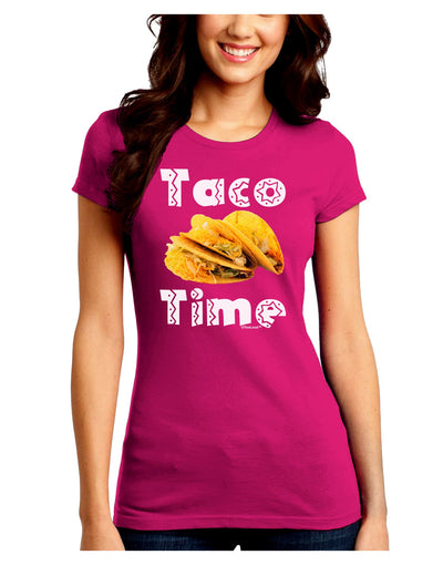 Taco Time - Mexican Food Design Juniors Crew Dark T-Shirt by TooLoud-T-Shirts Juniors Tops-TooLoud-Hot-Pink-Juniors Fitted Small-Davson Sales