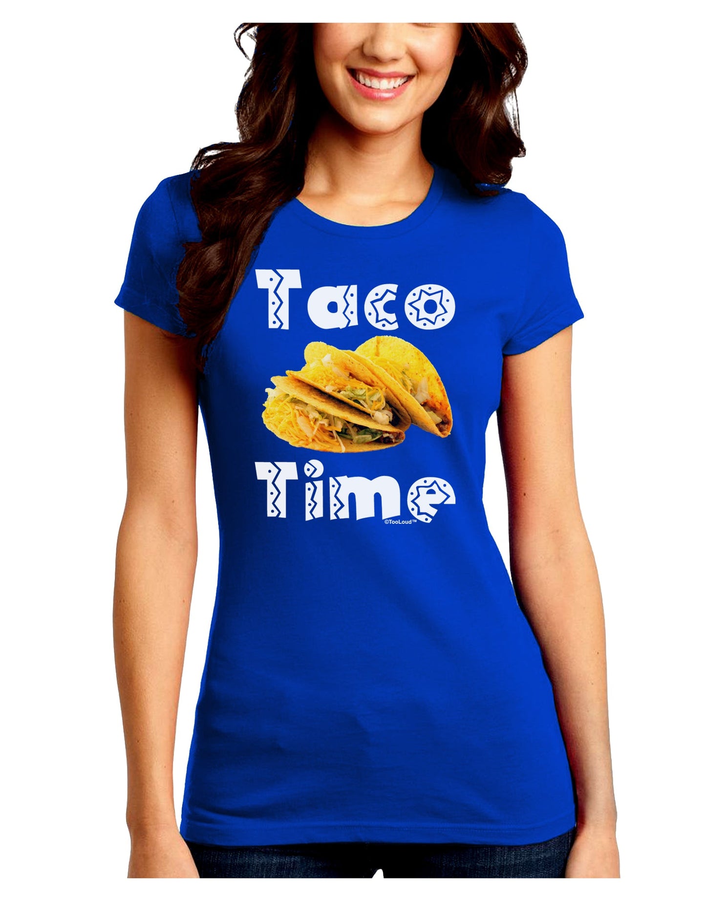 Taco Time - Mexican Food Design Juniors Crew Dark T-Shirt by TooLoud-T-Shirts Juniors Tops-TooLoud-Royal-Blue-Juniors Fitted Small-Davson Sales