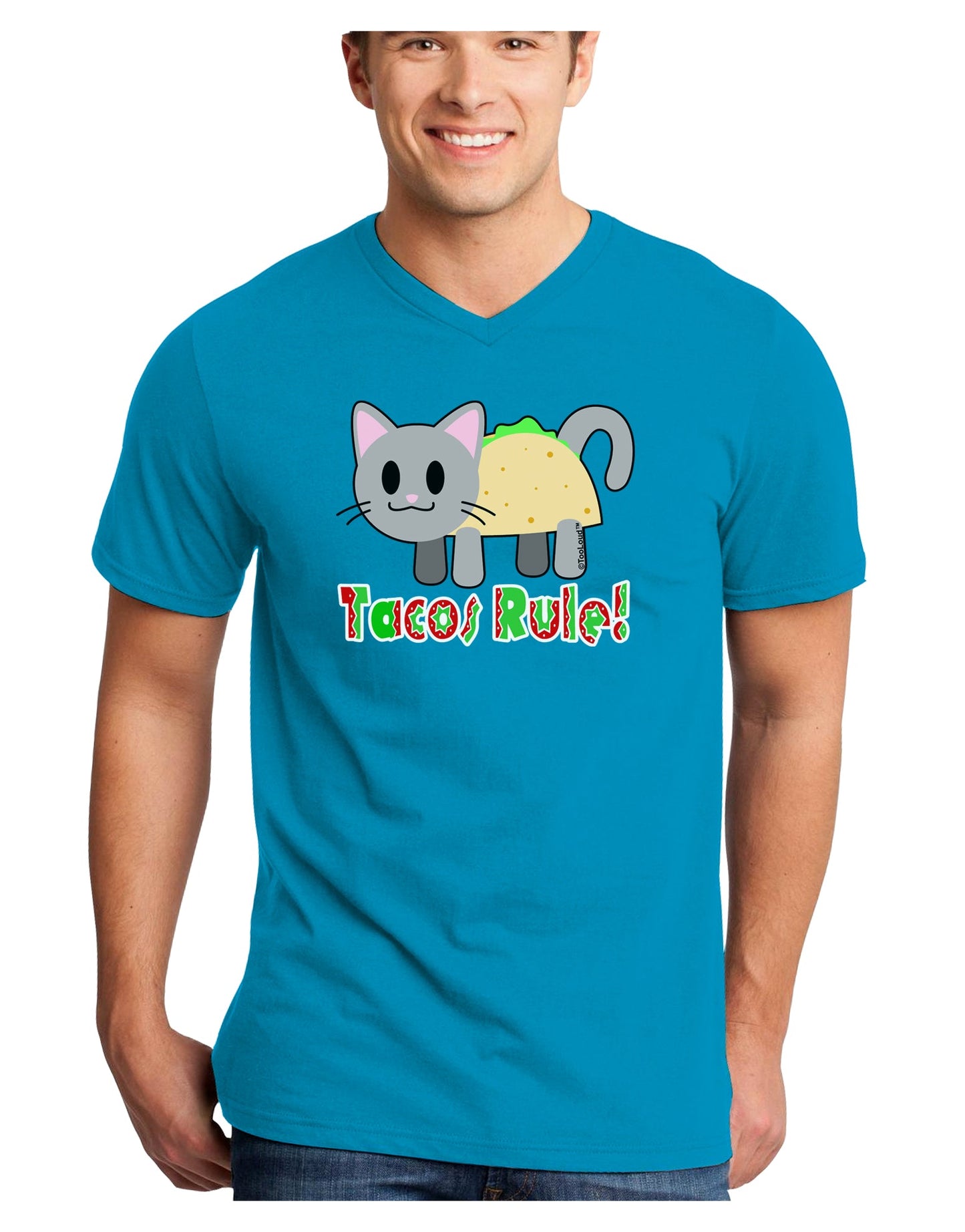 Tacos Rule Taco Cat Design Adult Dark V-Neck T-Shirt by TooLoud-Mens V-Neck T-Shirt-TooLoud-Turquoise-Small-Davson Sales