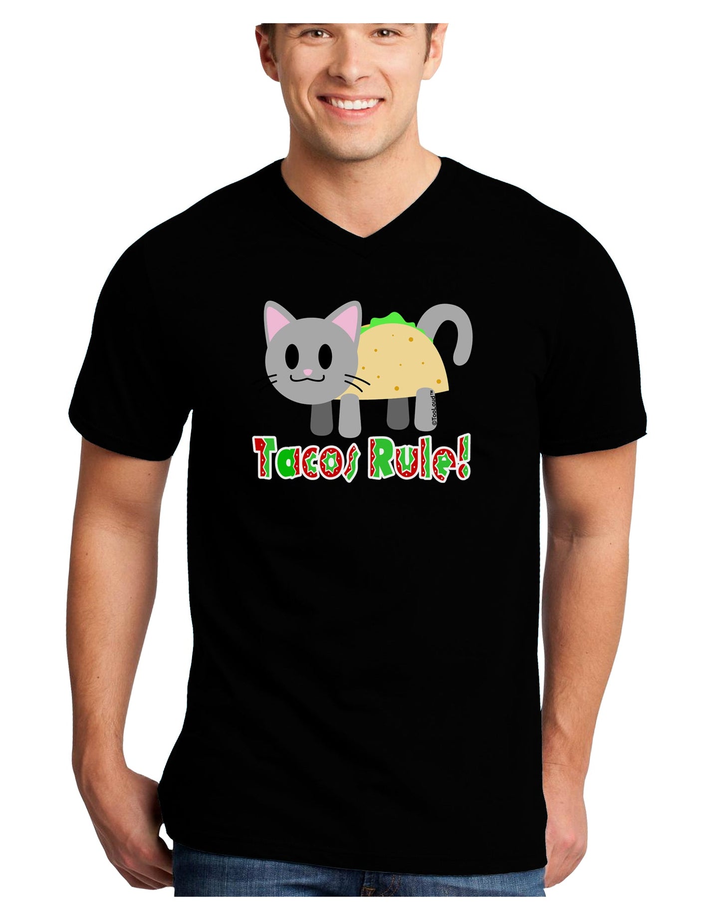 Tacos Rule Taco Cat Design Adult Dark V-Neck T-Shirt by TooLoud-Mens V-Neck T-Shirt-TooLoud-Black-Small-Davson Sales