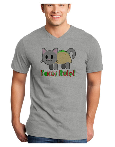 Tacos Rule Taco Cat Design Adult V-Neck T-shirt by TooLoud-Mens V-Neck T-Shirt-TooLoud-HeatherGray-Small-Davson Sales