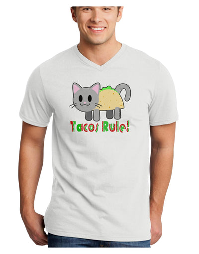 Tacos Rule Taco Cat Design Adult V-Neck T-shirt by TooLoud-Mens V-Neck T-Shirt-TooLoud-White-Small-Davson Sales