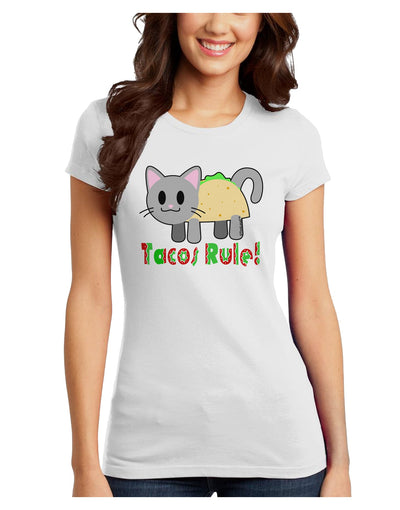 Tacos Rule Taco Cat Design Juniors T-Shirt by TooLoud-Womens Juniors T-Shirt-TooLoud-White-Juniors Fitted X-Small-Davson Sales