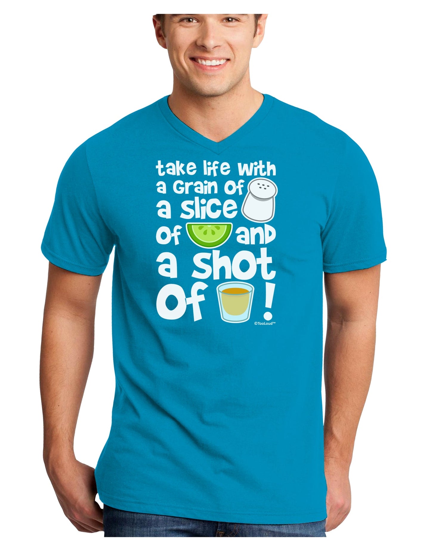 Take Life with a Grain of Salt and a Shot of Tequila Adult Dark V-Neck T-Shirt by TooLoud-Mens V-Neck T-Shirt-TooLoud-Turquoise-Small-Davson Sales