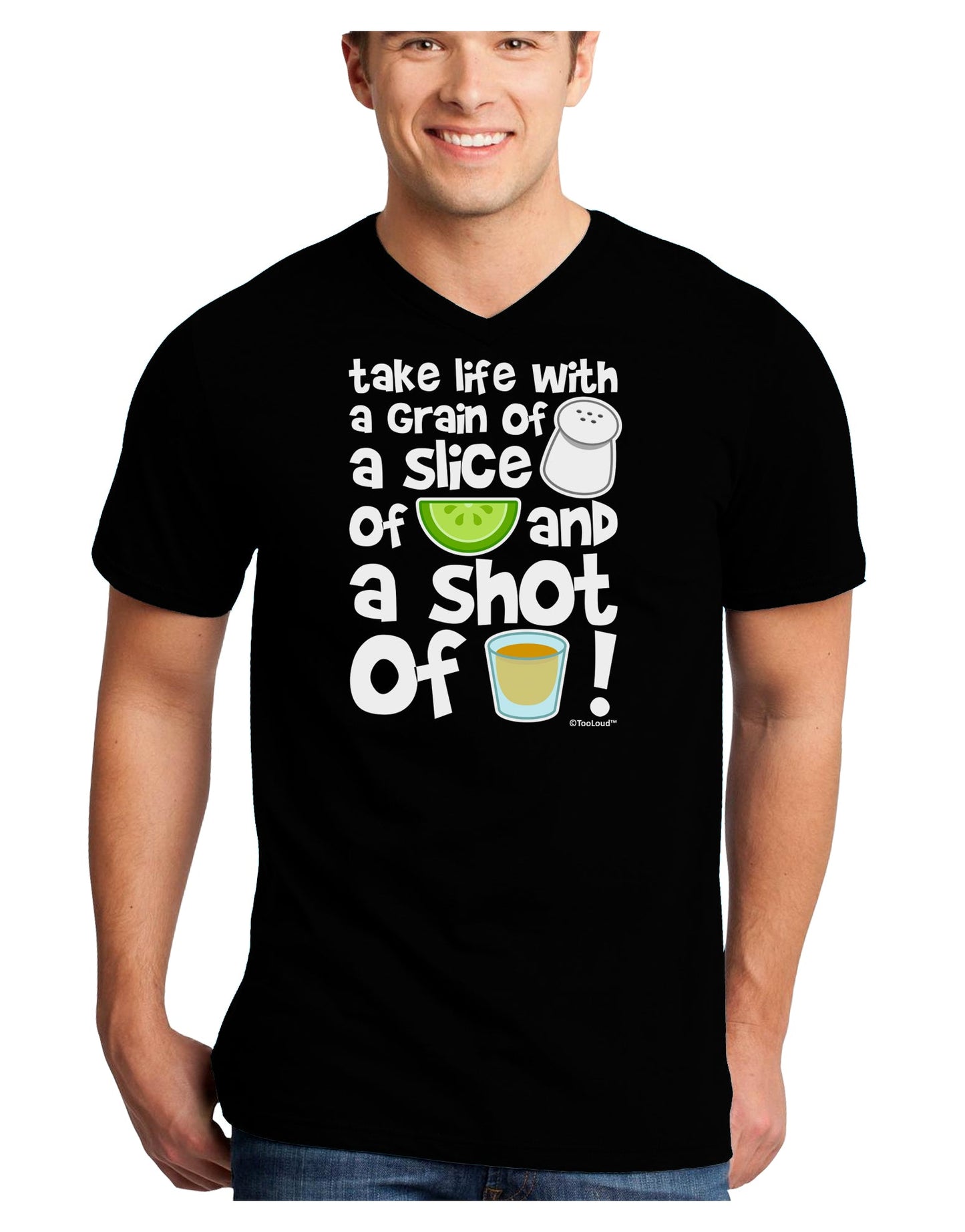 Take Life with a Grain of Salt and a Shot of Tequila Adult Dark V-Neck T-Shirt by TooLoud-Mens V-Neck T-Shirt-TooLoud-Black-Small-Davson Sales
