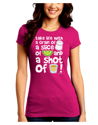 Take Life with a Grain of Salt and a Shot of Tequila Juniors Crew Dark T-Shirt by TooLoud-T-Shirts Juniors Tops-TooLoud-Hot-Pink-Juniors Fitted Small-Davson Sales