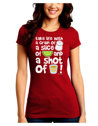 Take Life with a Grain of Salt and a Shot of Tequila Juniors Crew Dark T-Shirt by TooLoud-T-Shirts Juniors Tops-TooLoud-Red-Juniors Fitted Small-Davson Sales