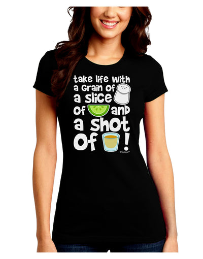 Take Life with a Grain of Salt and a Shot of Tequila Juniors Crew Dark T-Shirt by TooLoud-T-Shirts Juniors Tops-TooLoud-Black-Juniors Fitted Small-Davson Sales