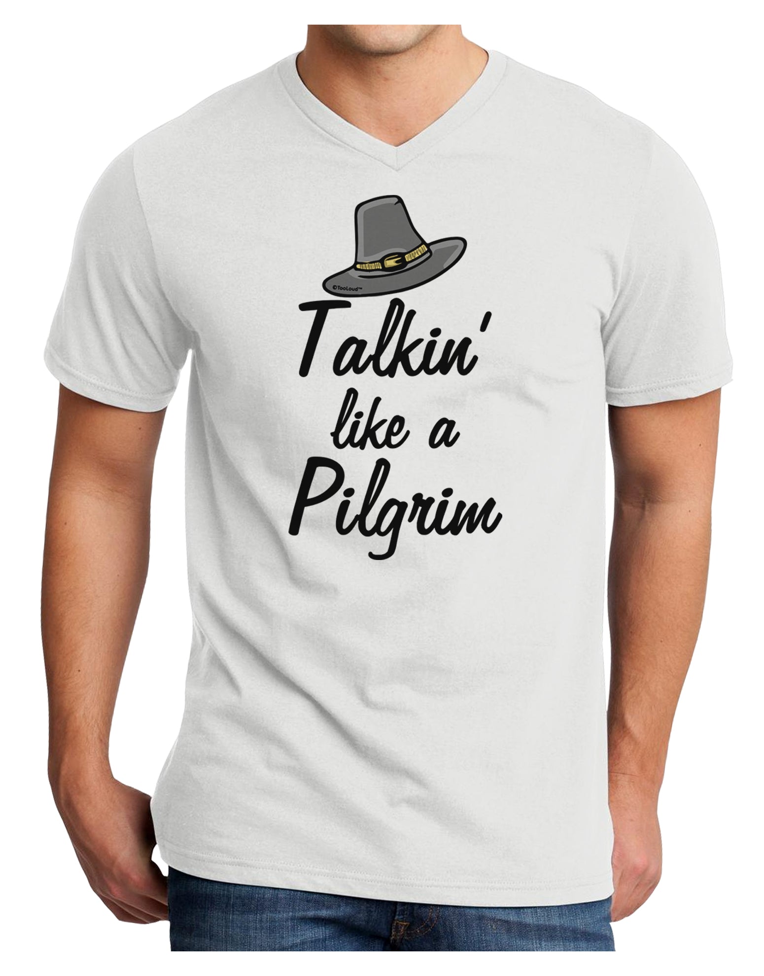 Talkin Like a Pilgrim Adult V-Neck T-shirt-Mens T-Shirt-TooLoud-White-Small-Davson Sales
