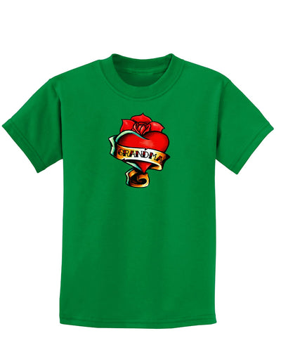 Tattoo Heart Grandma Childrens Dark T-Shirt-Childrens T-Shirt-TooLoud-Kelly-Green-X-Small-Davson Sales