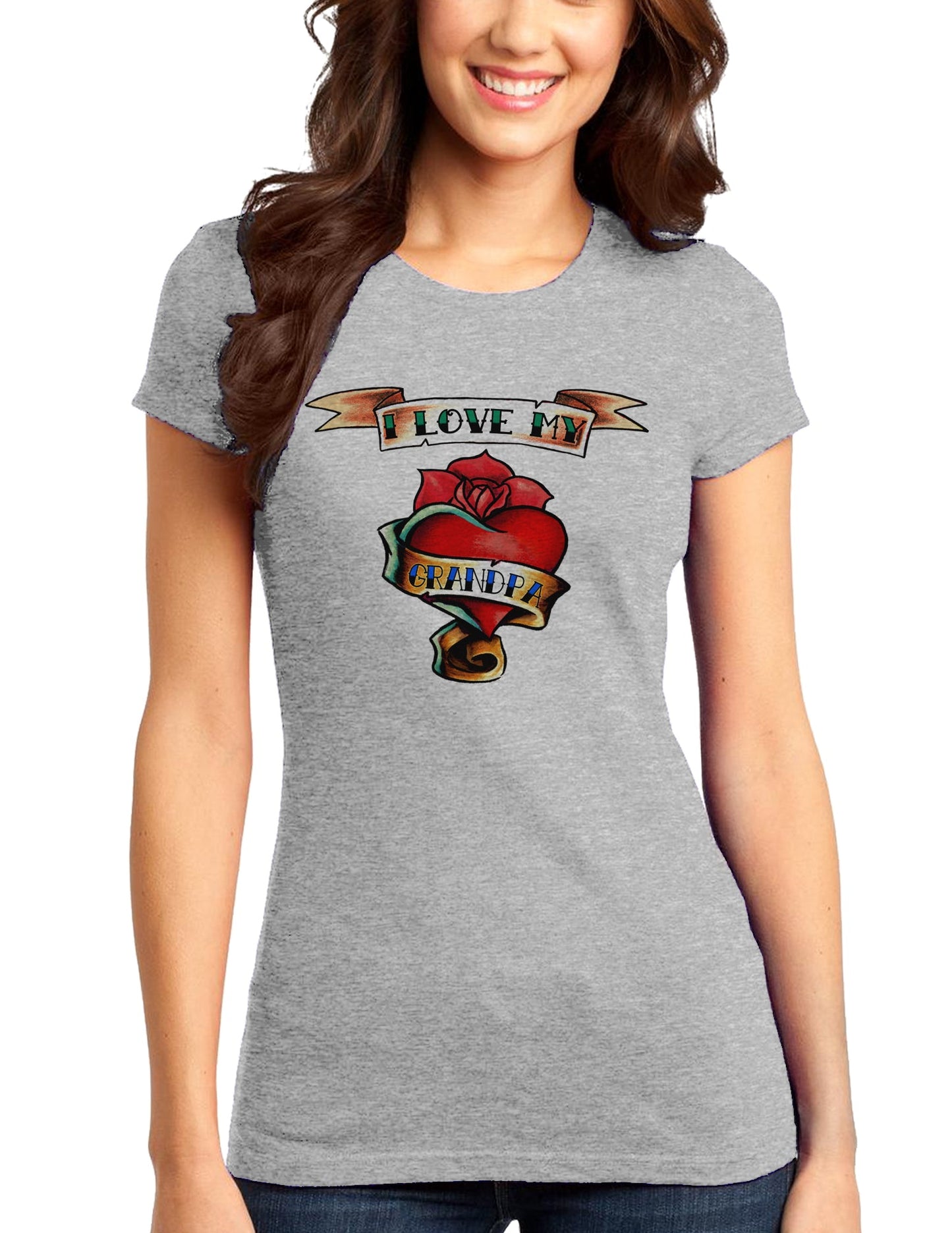 Tattoo Heart I Love My Grandpa Juniors T-Shirt-Womens Juniors T-Shirt-TooLoud-Heather-Gray-Small-Davson Sales