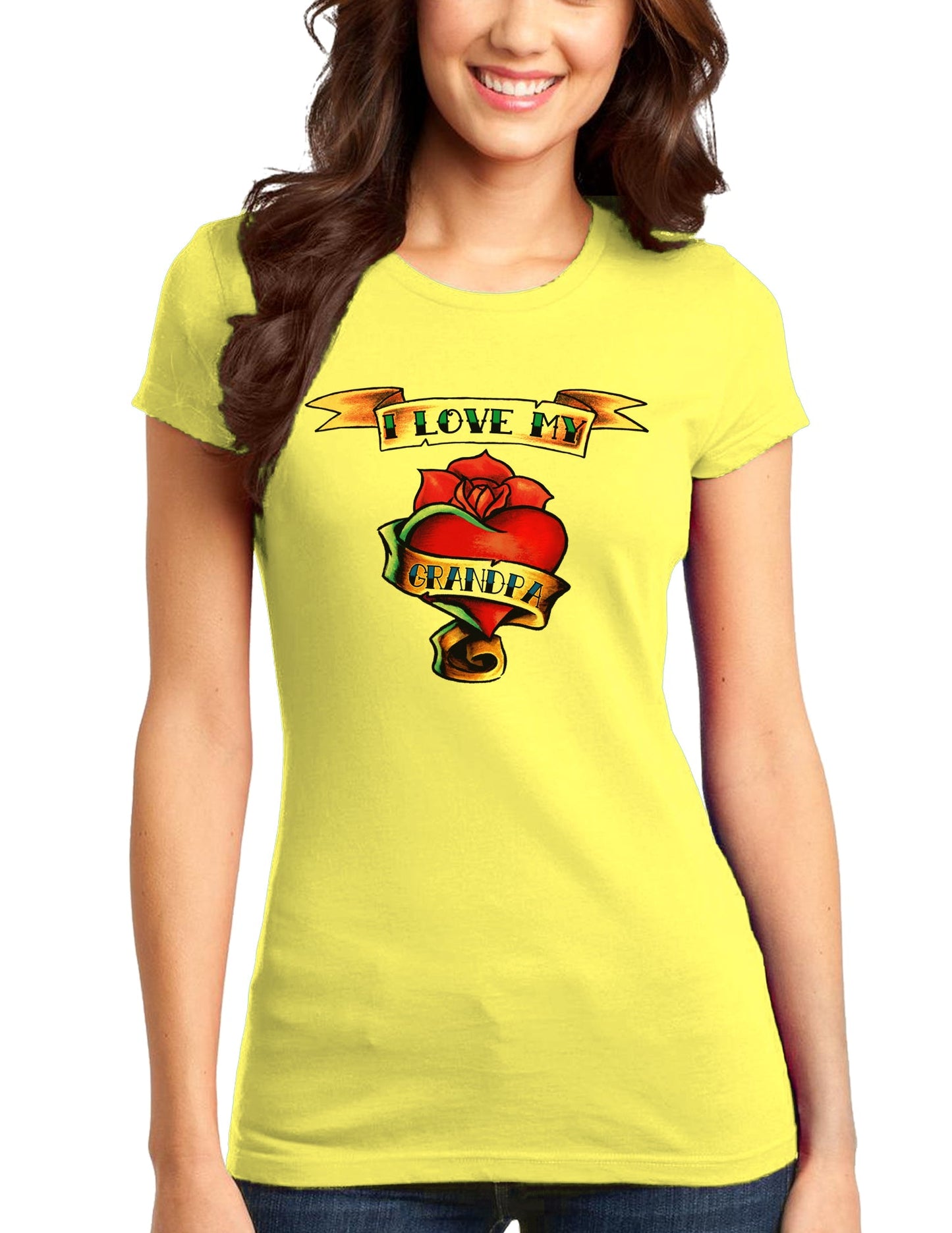 Tattoo Heart I Love My Grandpa Juniors T-Shirt-Womens Juniors T-Shirt-TooLoud-Yellow-Small-Davson Sales