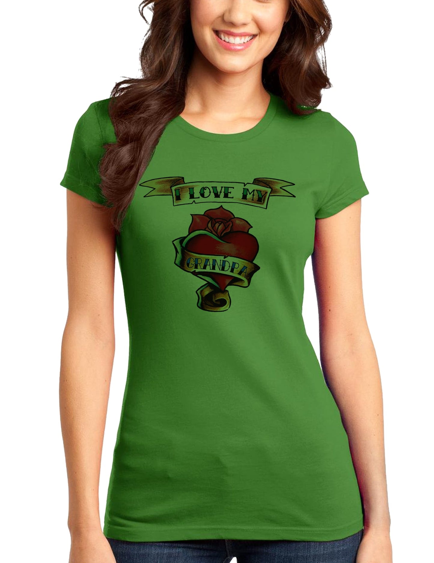 Tattoo Heart I Love My Grandpa Juniors T-Shirt-Womens Juniors T-Shirt-TooLoud-Kiwi-Green-Small-Davson Sales