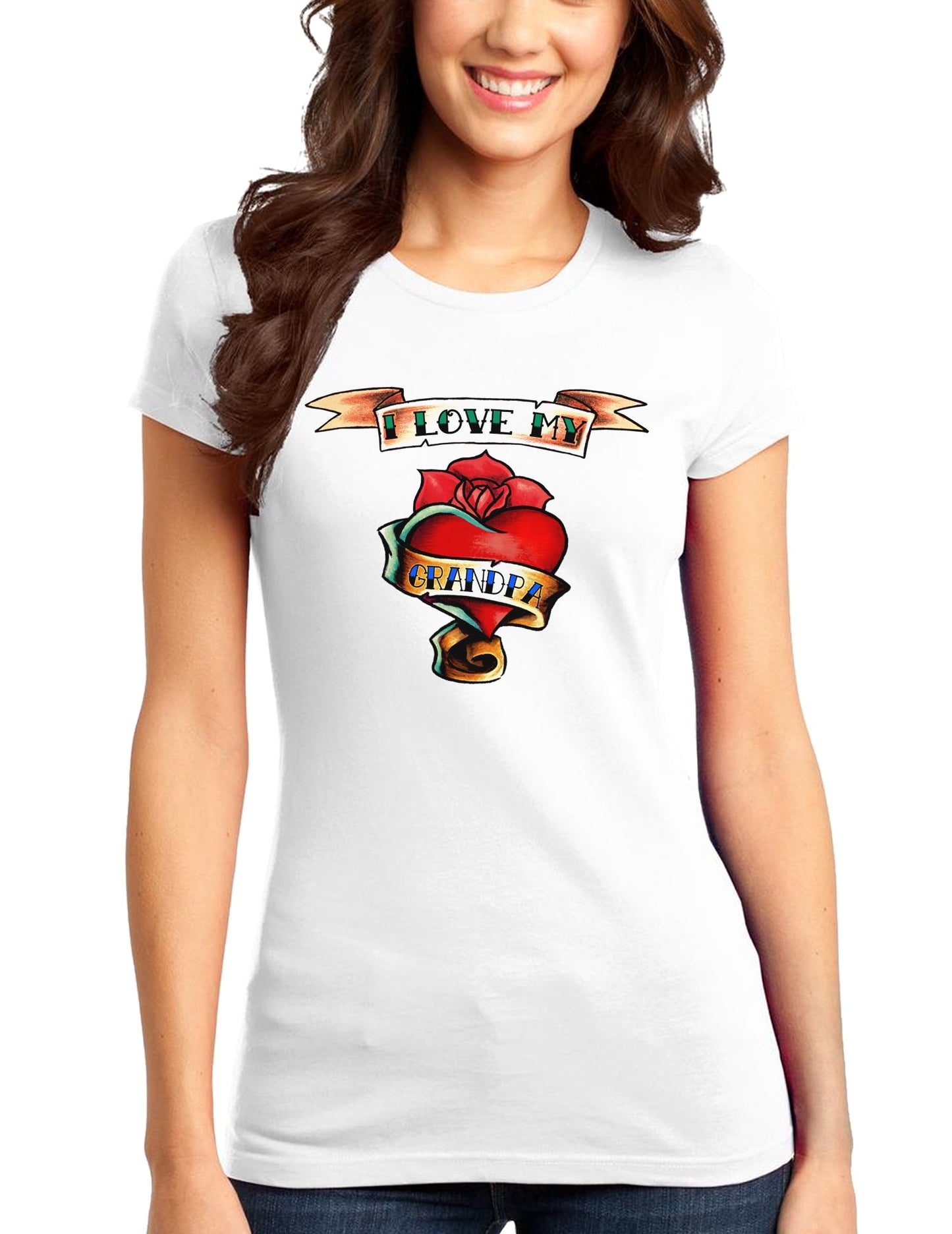 Tattoo Heart I Love My Grandpa Juniors T-Shirt-Womens Juniors T-Shirt-TooLoud-White-Small-Davson Sales