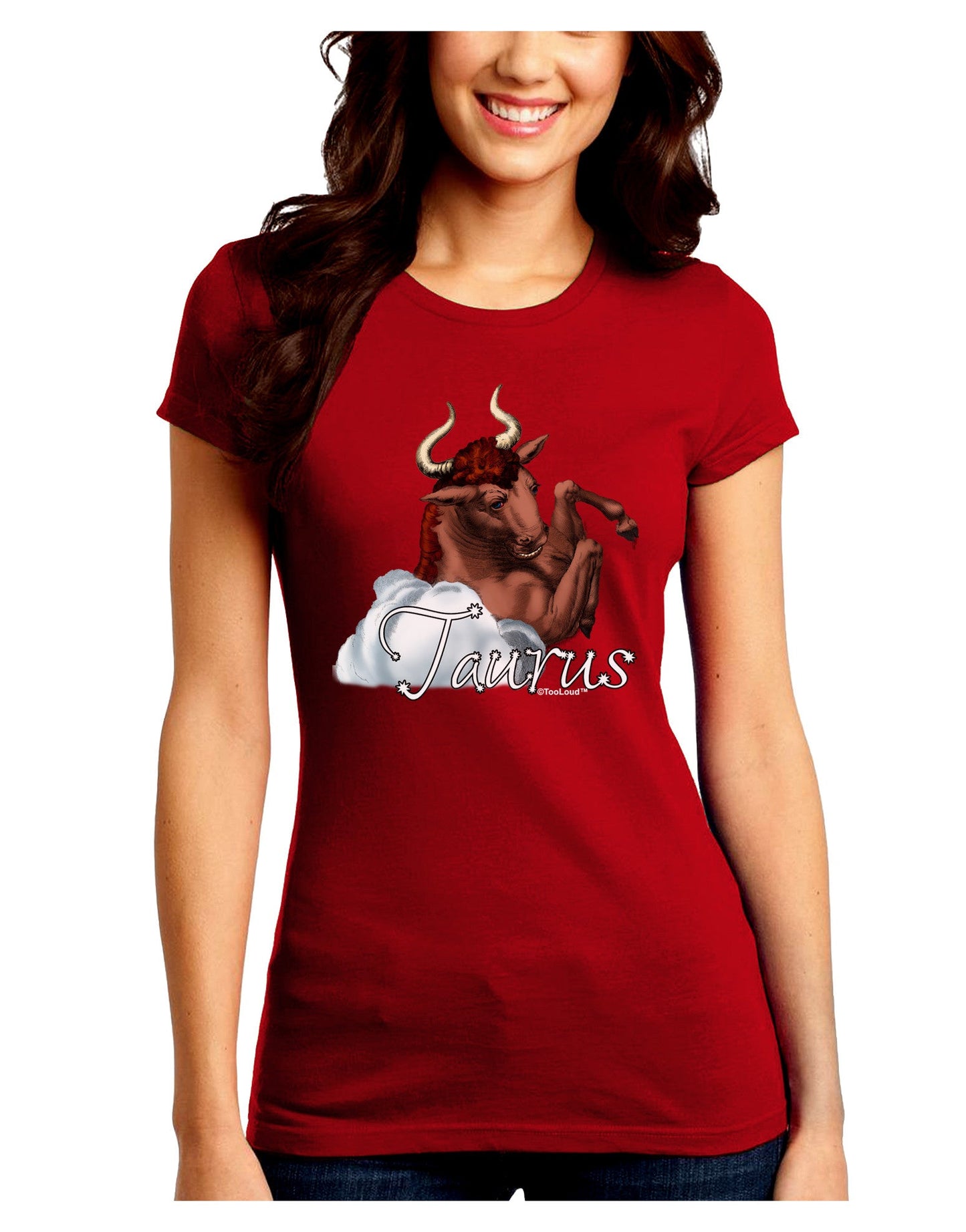 Taurus Color Illustration Juniors Crew Dark T-Shirt-T-Shirts Juniors Tops-TooLoud-Red-Juniors Fitted Small-Davson Sales