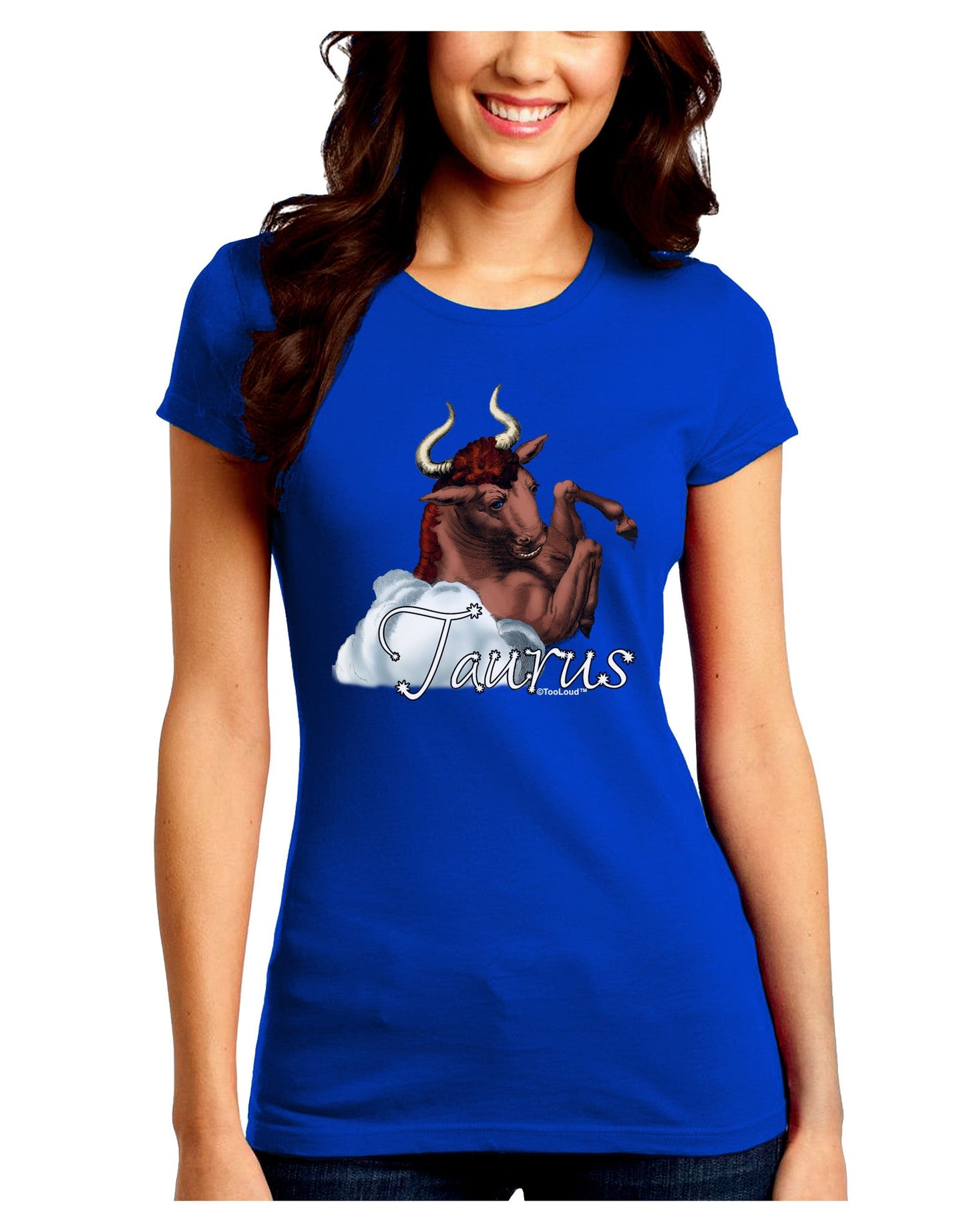 Taurus Color Illustration Juniors Crew Dark T-Shirt-T-Shirts Juniors Tops-TooLoud-Royal-Blue-Juniors Fitted Small-Davson Sales