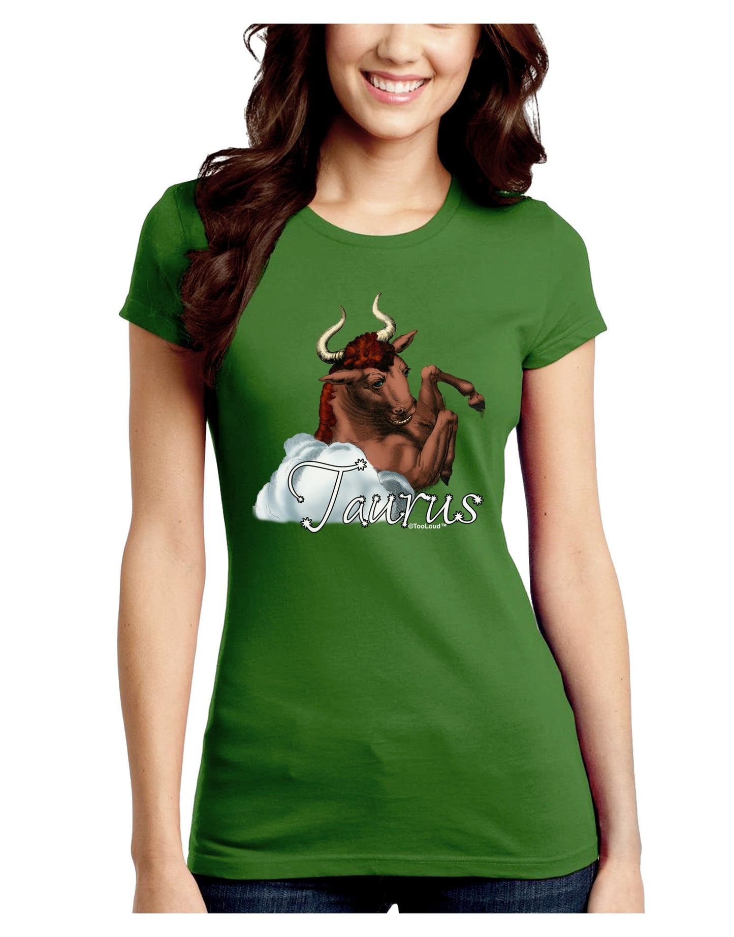 Taurus Color Illustration Juniors Crew Dark T-Shirt-T-Shirts Juniors Tops-TooLoud-Kiwi-Green-Juniors Fitted Small-Davson Sales
