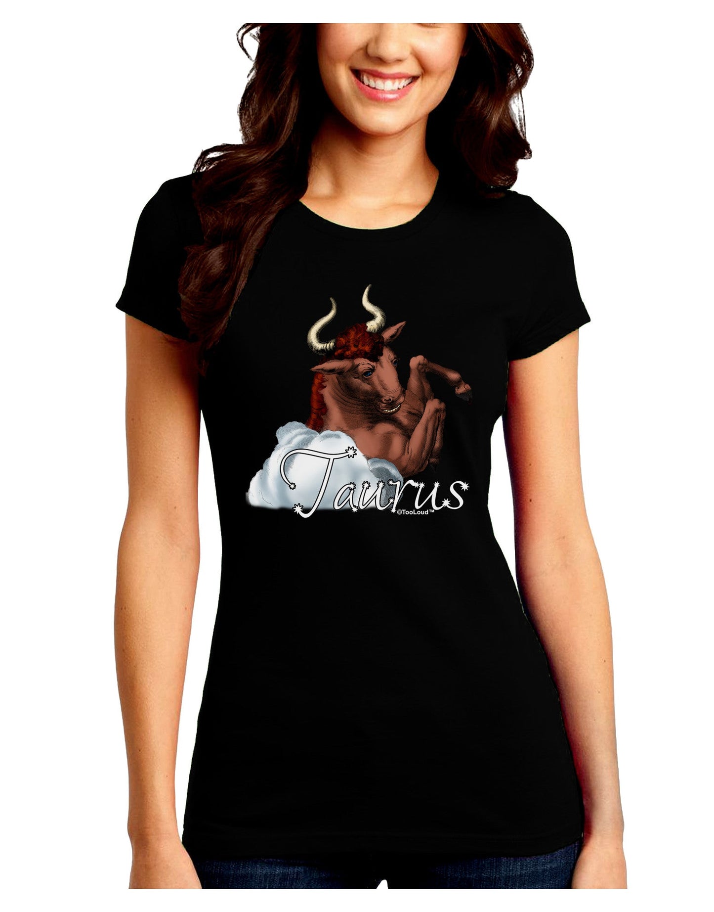 Taurus Color Illustration Juniors Crew Dark T-Shirt-T-Shirts Juniors Tops-TooLoud-Black-Juniors Fitted Small-Davson Sales