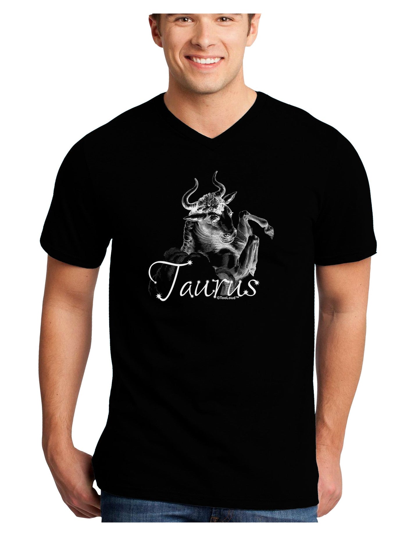 Taurus Illustration Adult Dark V-Neck T-Shirt-TooLoud-Black-Small-Davson Sales