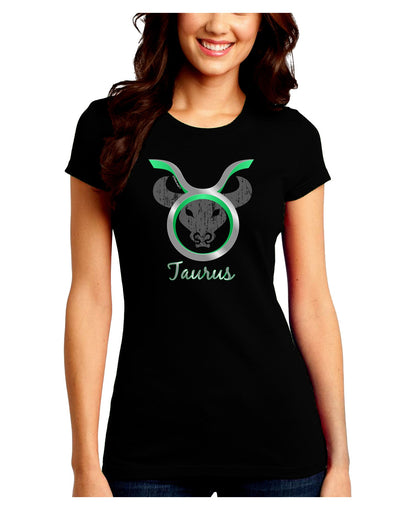 Taurus Symbol Juniors Petite Crew Dark T-Shirt-T-Shirts Juniors Tops-TooLoud-Black-Juniors Fitted Small-Davson Sales