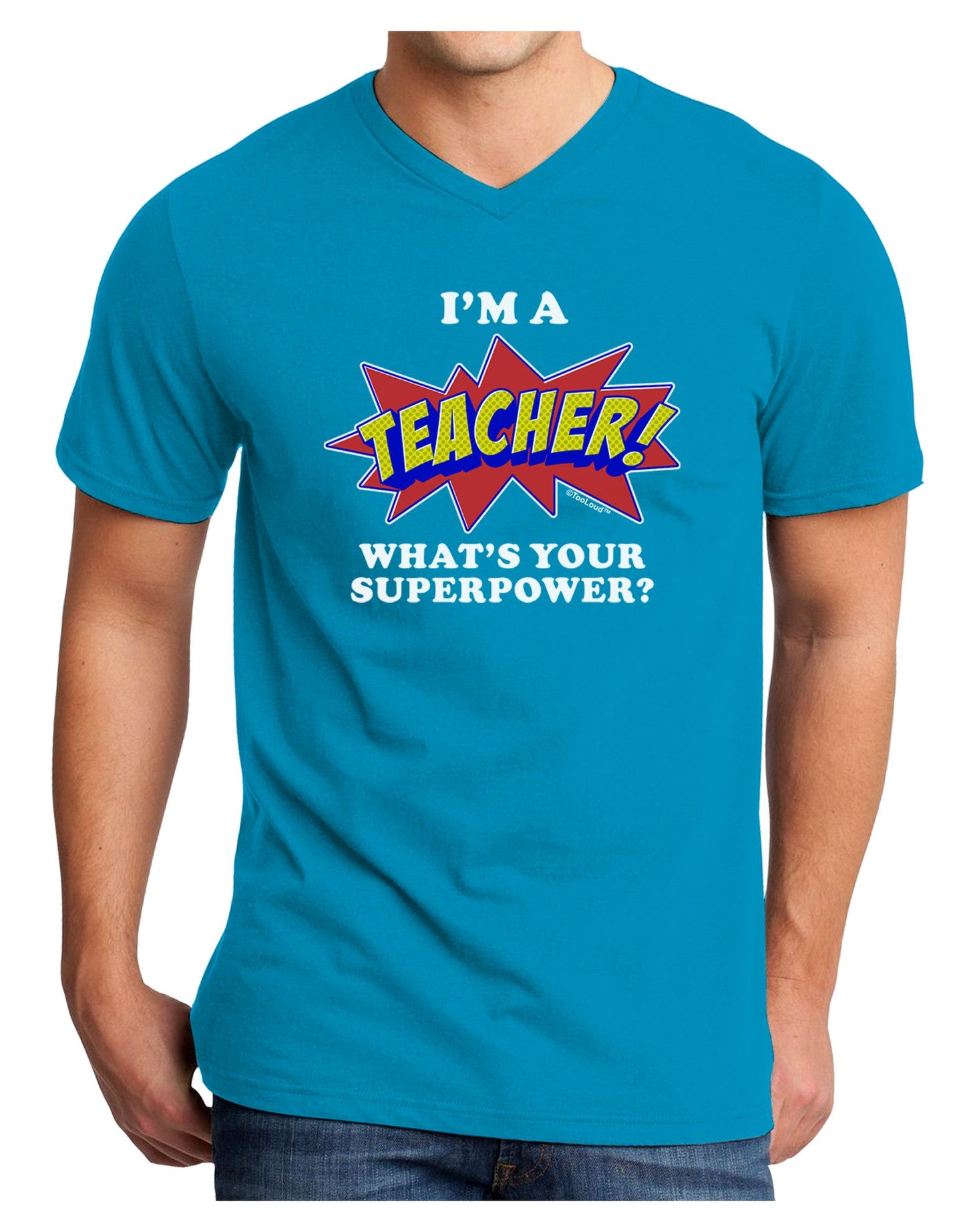 Teacher - Superpower Adult Dark V-Neck T-Shirt-Mens V-Neck T-Shirt-TooLoud-Turquoise-Small-Davson Sales
