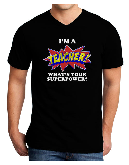 Teacher - Superpower Adult Dark V-Neck T-Shirt-Mens V-Neck T-Shirt-TooLoud-Black-Small-Davson Sales