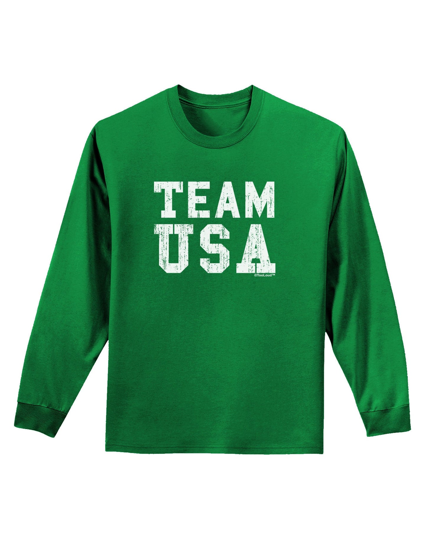 Team USA Distressed Text Adult Long Sleeve Dark T-Shirt-TooLoud-Kelly-Green-Small-Davson Sales