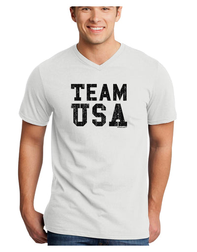 Team USA Distressed Text Adult V-Neck T-shirt-Mens V-Neck T-Shirt-TooLoud-White-Small-Davson Sales