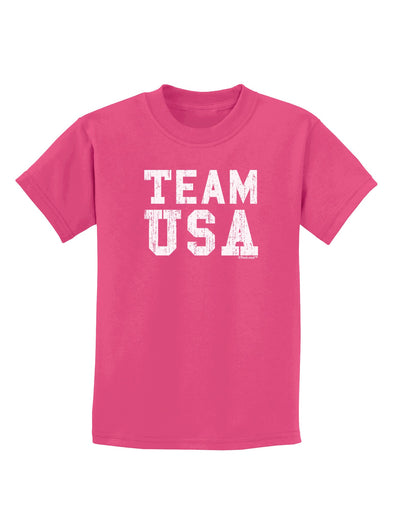 Team USA Distressed Text Childrens Dark T-Shirt-Childrens T-Shirt-TooLoud-Sangria-X-Small-Davson Sales