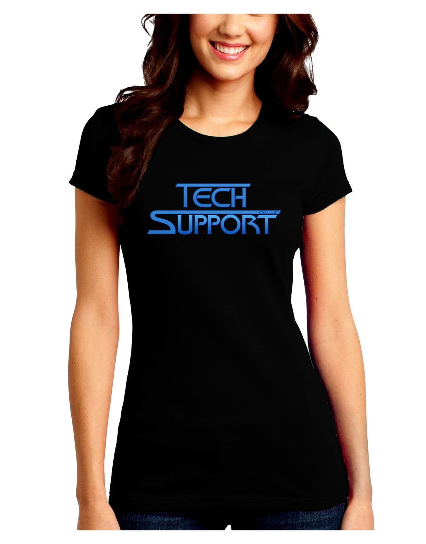 Tech Support Logo Juniors Petite Crew Dark T-Shirt-T-Shirts Juniors Tops-TooLoud-Black-Juniors Fitted Small-Davson Sales