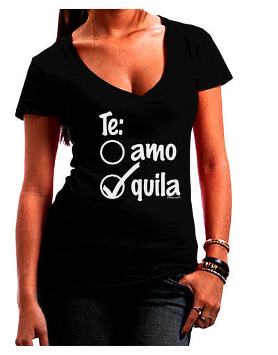 Tequila Checkmark Design Juniors V-Neck Dark T-Shirt by TooLoud-Womens V-Neck T-Shirts-TooLoud-Black-Juniors Fitted Small-Davson Sales