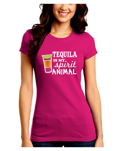 Tequila Is My Spirit Animal Juniors Petite Crew Dark T-Shirt-T-Shirts Juniors Tops-TooLoud-Hot-Pink-Juniors Fitted Small-Davson Sales