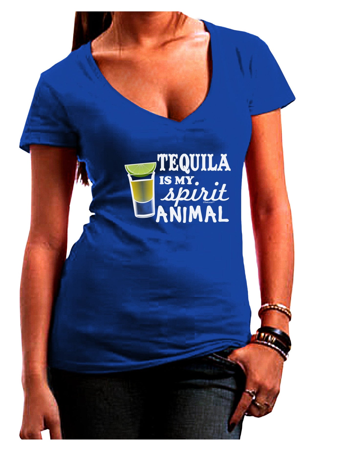 Tequila Is My Spirit Animal Womens V-Neck Dark T-Shirt-Womens V-Neck T-Shirts-TooLoud-Royal-Blue-Juniors Fitted Small-Davson Sales